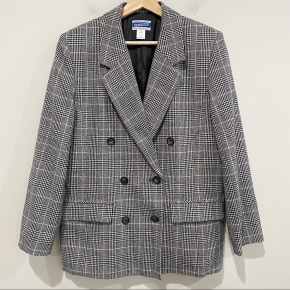 Pendleton Jackets & Blazers - PENDLETON Vintage 100% Virgin Wool Houndstooth Plaid Blazer